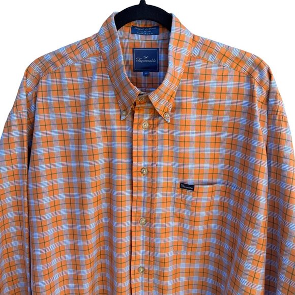 Faconnable Mens Orange Check Plaid Button Up Cotton USA Made Long Sleeve Shirt - Picture 3 of 11